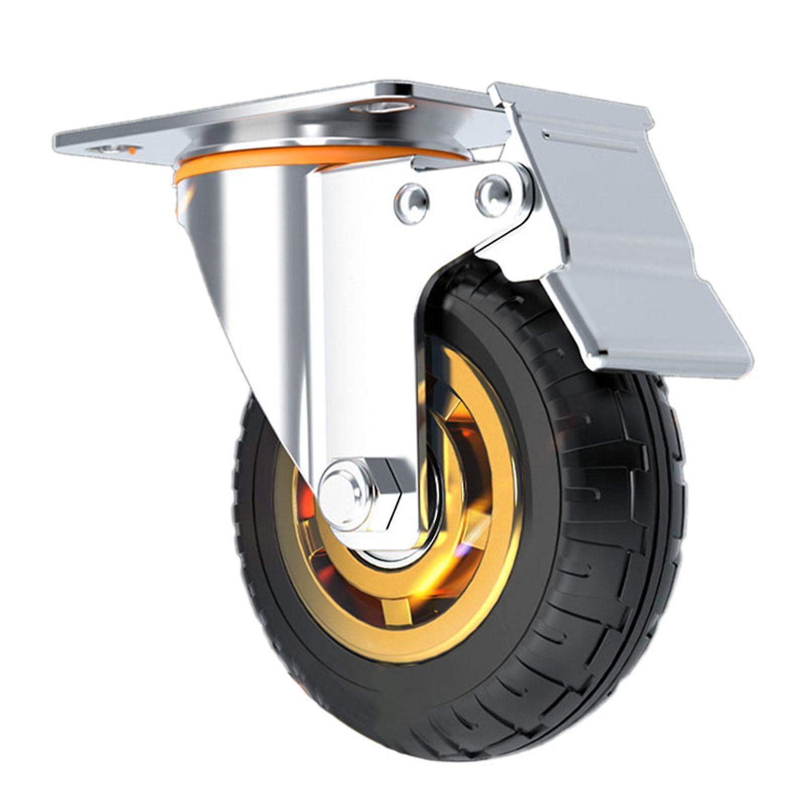 Rodízio de Roda de Roda Base de Borracha Rolamento Suave Rodízio Giratório com Freio 5 polegadas