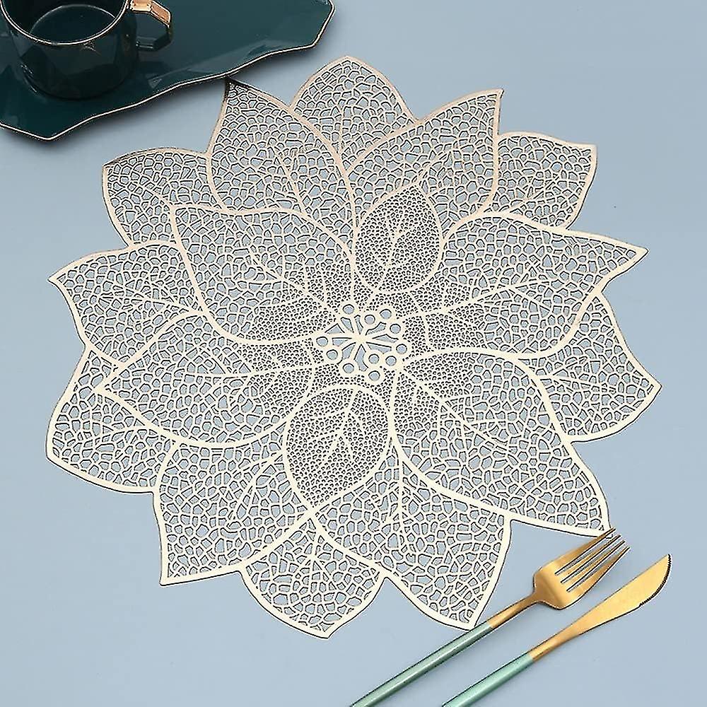 Set of 4 Lotus Waterproof and Oil Resistant PVC Placemats - Set of 4 Decorative Placemats for Home,
