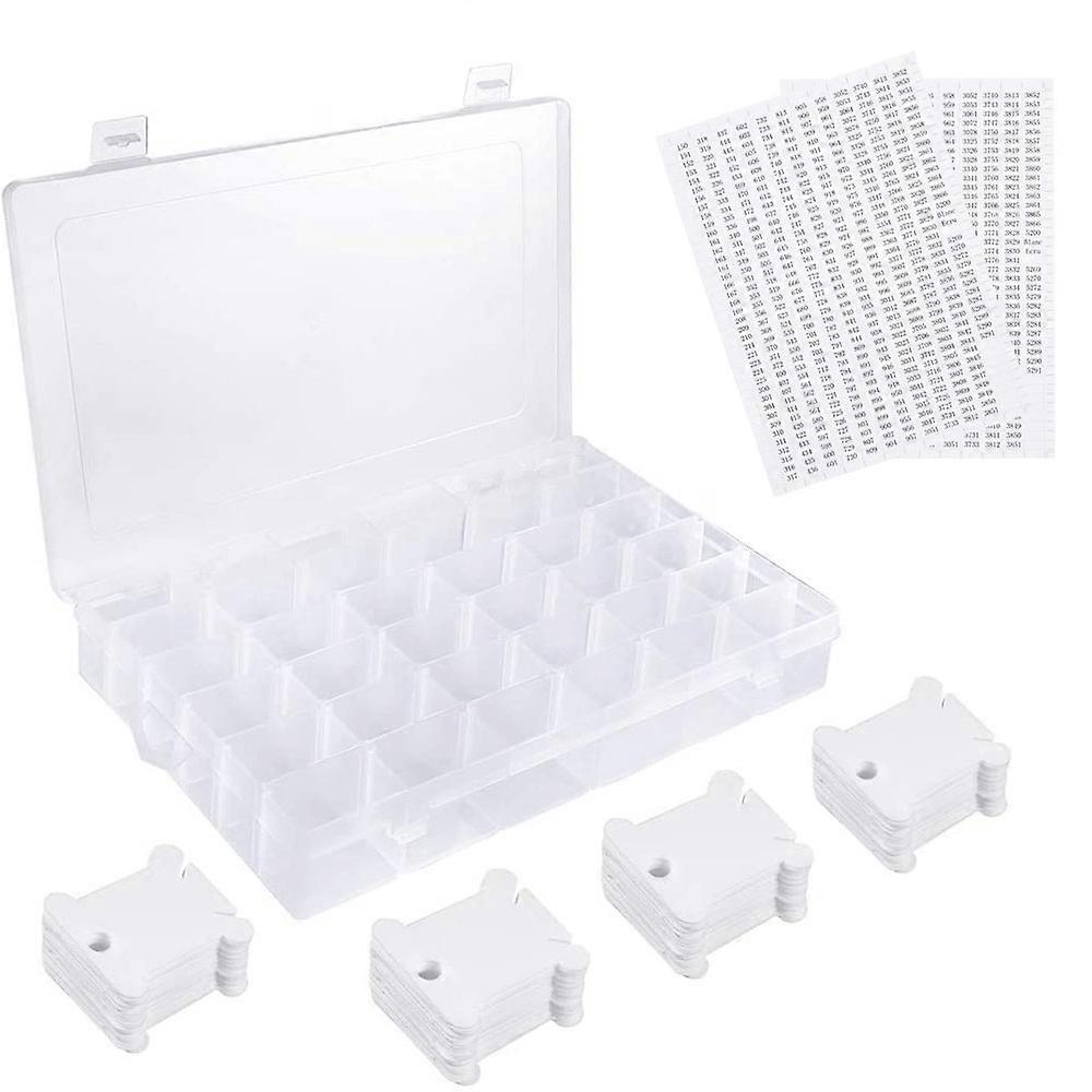 36 Grids Plastic Embroidery Floss Organizer Box & 50 Floss Bobbins & 2PCS Floss Number Stickers for