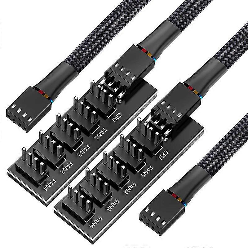 PWM-Lüfter-Hub-Splitter, 4-poliger schwarzer ummantelter 5-Wege-PC-CPU-Kühlgehäuse-Lüfter-Erweiterungs-Splitter-Adapter
