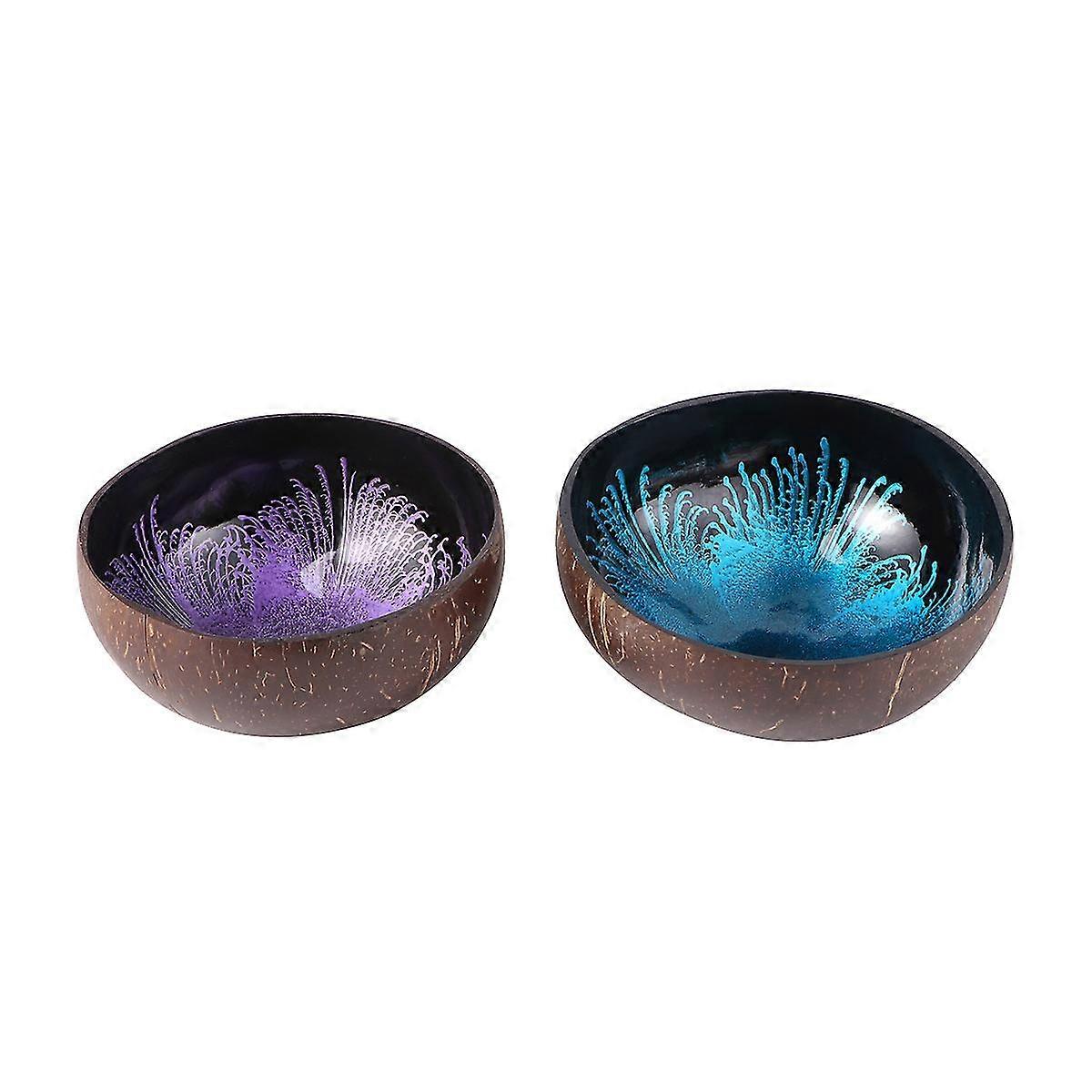 2PCS Natural Coconut Shell Bowl Storage Bowl Candy Container Nuts Holder (Pattern 2 and Pattern 3)