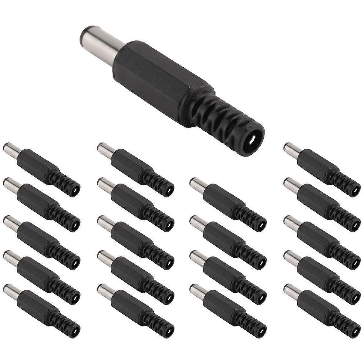 20 Pcs Negro 2.5mm x 5.5mm DC Power Macho Plug Jack Adapter