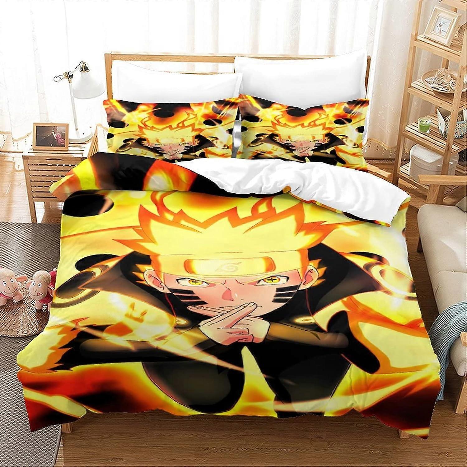 NARUTO-ナルト-寝具セットアニメキャラクターソフトマイクロファイバー羽毛布団カバージッパー付きセットピース、子供、十代の若者たち、大人、ダブル