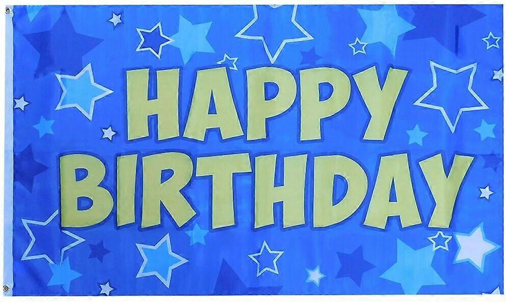 3x5 joyeux anniversaire étoiles bleu/jaune 100D 3'x5' tissé Poly Nylon drapeau bannière