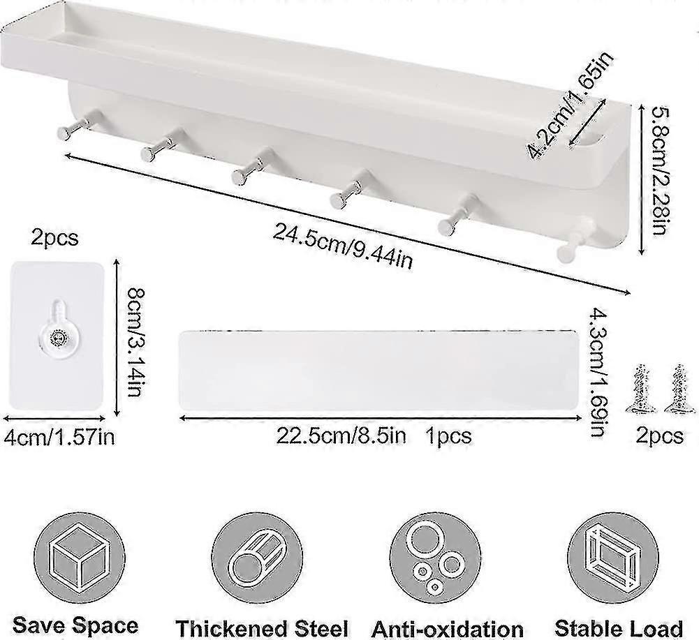 Key Holder, Modern Key Rack With Shelf, Self-adhesive Key Organizer With 6 Hooks