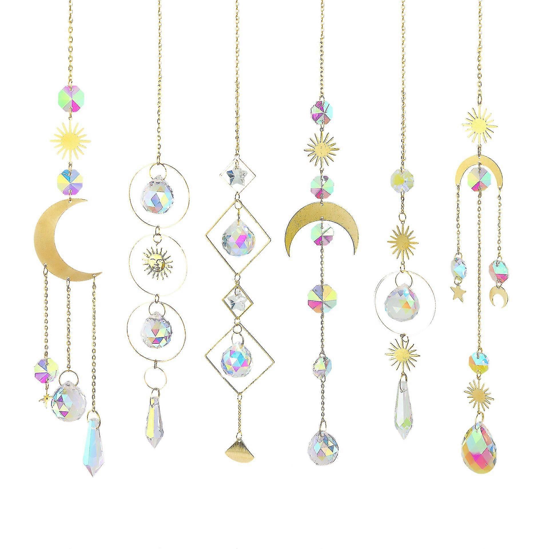 6pieces Crystals Suncatcher For Window Amethyst Meditation Hanging Ornament Rainbow Maker With Crystal Wall Hanging Crystal Car Hanging Ornament