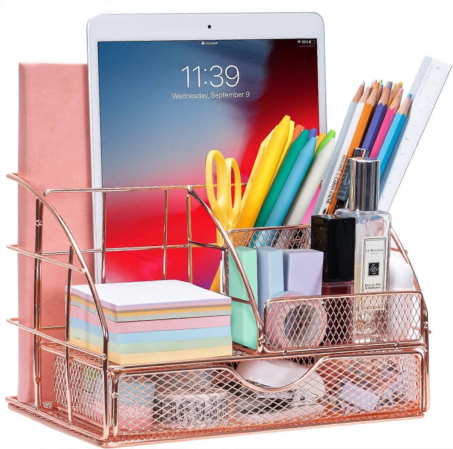 Drawer Organiser,Desktop Holder with 5 Compartments,Rose Gold
