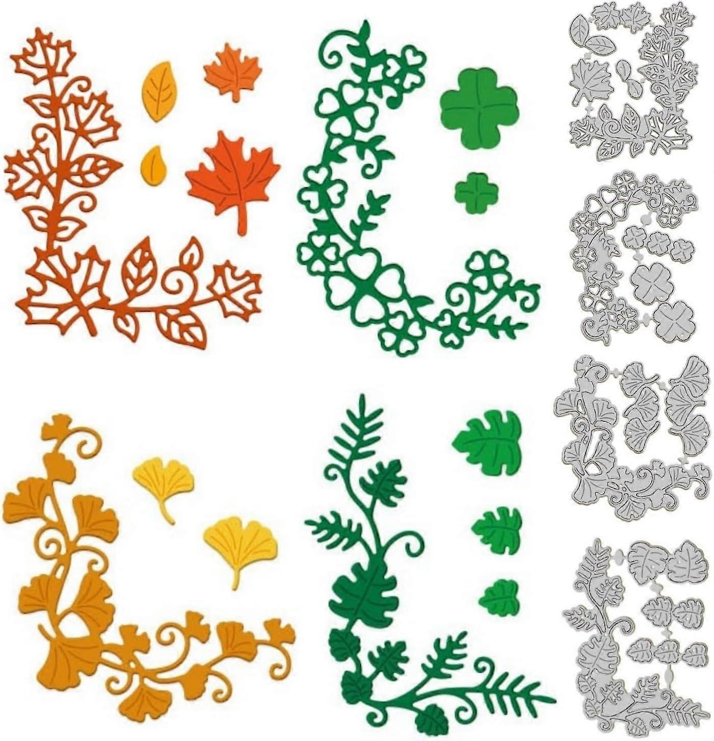 4Set Leaf Corners Cutting Dies for Card Making Clover Ginkgo Maple Leaf Lace Die Cuts Metal Cut Dies Template for DIY Scrapbooking Embossing Paper Alb