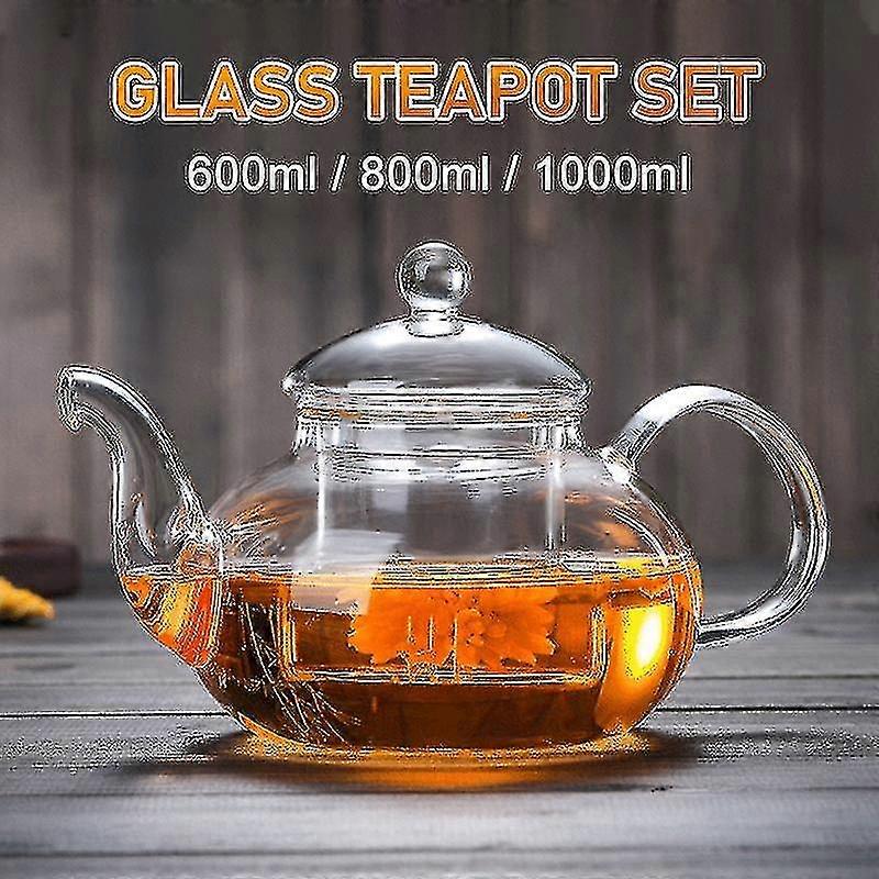 800ml Stainless Steel Heat Resistant Glass Teapot With Strainer Filter Infuser Tea Pot