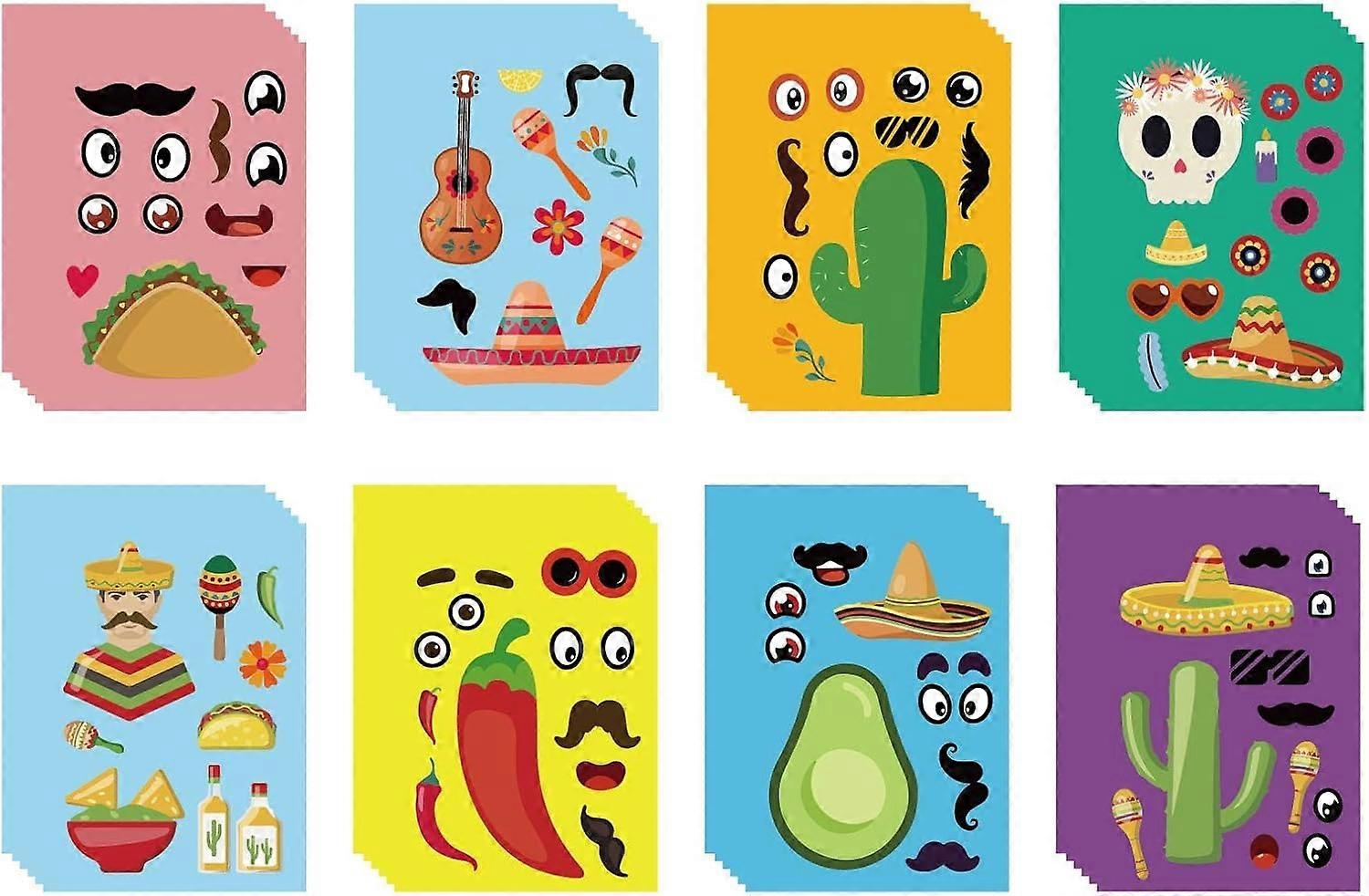 48 Sheets 8 Styles Make Your Own Fiesta Stickers Sheet Make a Face Stickers Mexican Fiesta Cinco De Mayo Taco Stickers Mix and Match Self Adhesive Dec