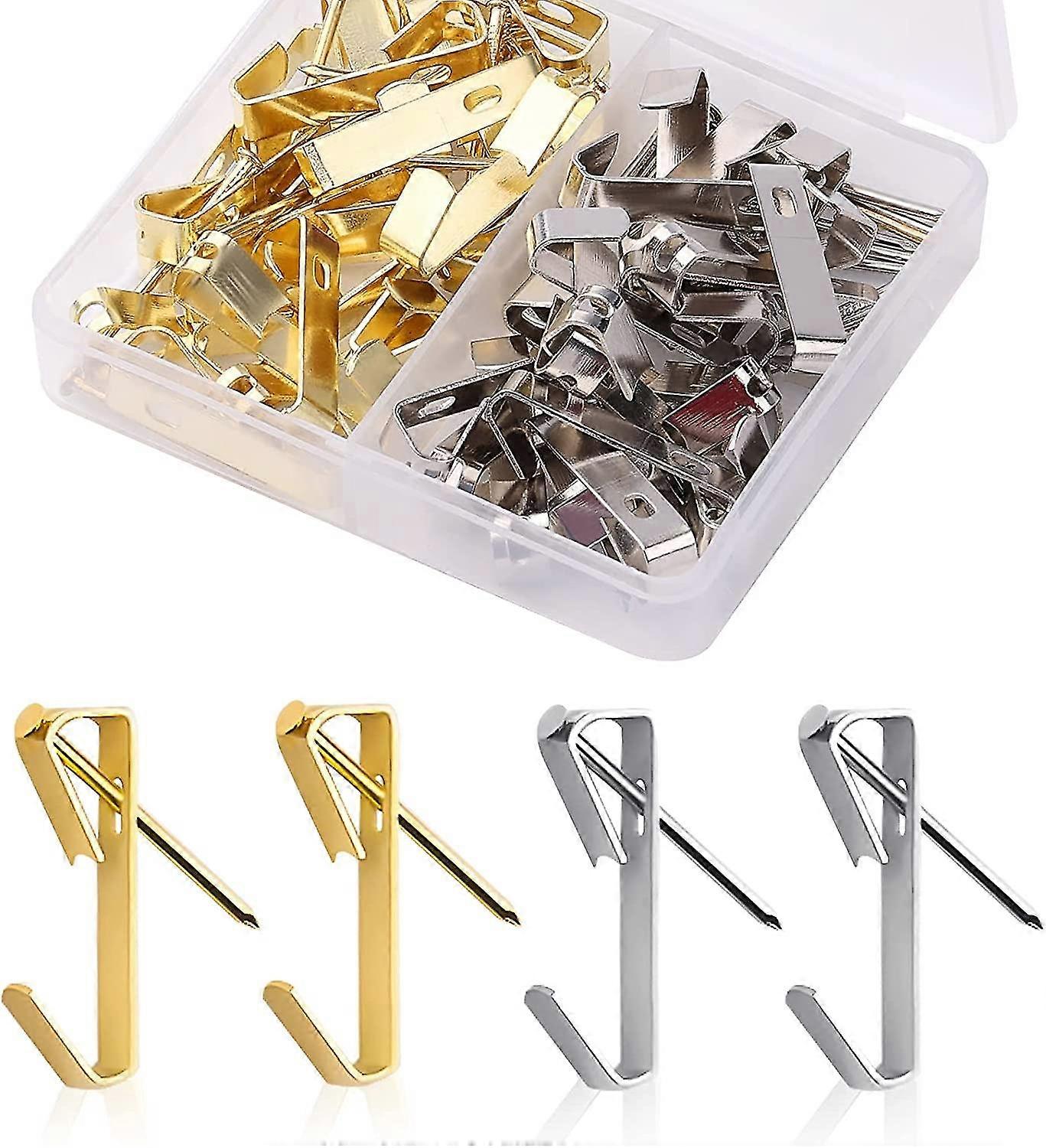 40pcs Robust Image Hooks Stainless Steel 13.6kg Wall Hook Hangers Table With Nails Wall Fixing (gold, Silver)