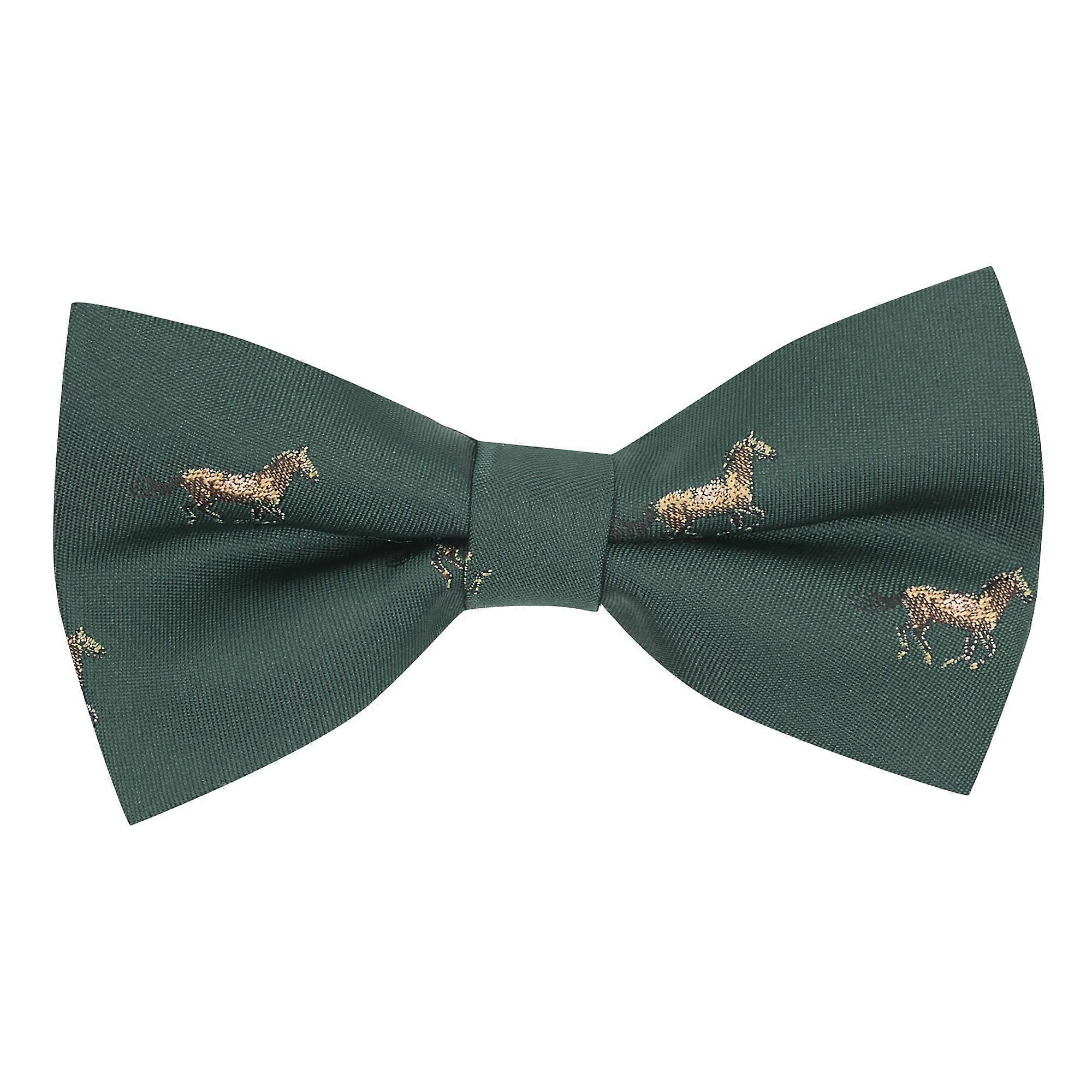 Dark Green Horse Embroidered Bow Tie