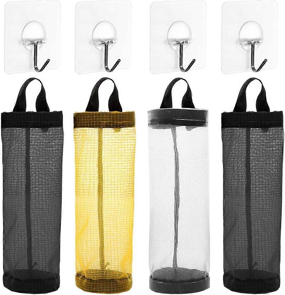 Plastic Bag Holders - 4 Pcs Foldable Breathable Garbage Bag Hanging Organizer with 4 Hooks for Home Kitchen