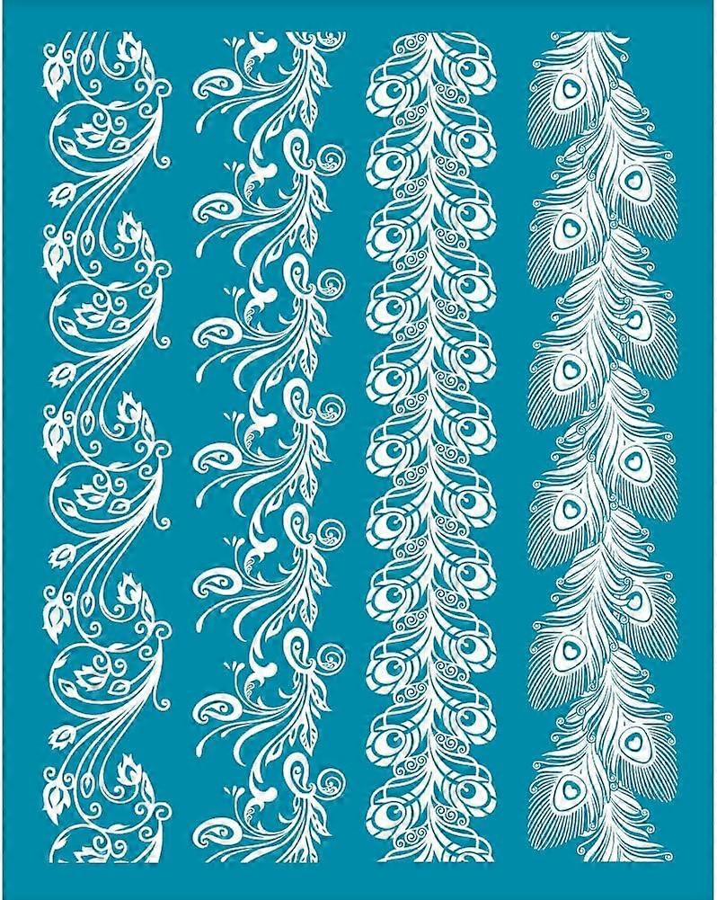 4x5 Inch 4 Style Peacock Feather Clay Stencils Paisley Silk Screen for Polymer Clay Peacock Borders Silk Screen Stencils Mesh Transfer Stencils for Po