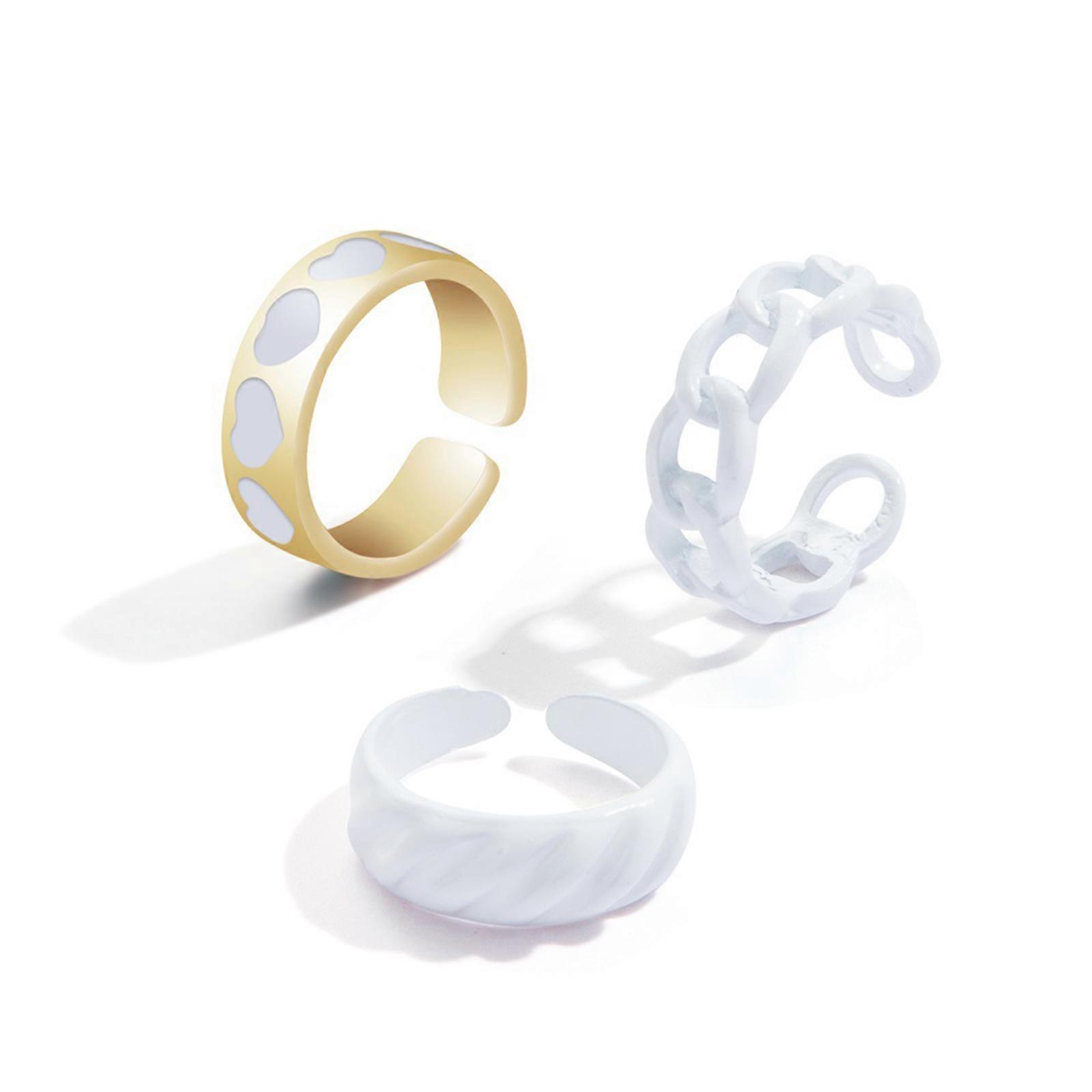 3 PCS Retro Multicolor Alloy Rings Set Love Geometric Ring Stackable Finger Ring