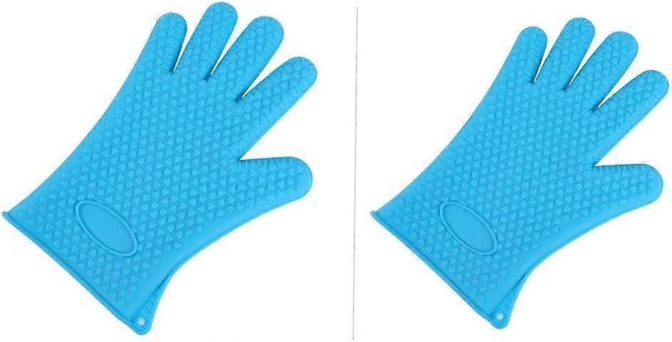 סט כחול של 2 כפפות תנור סיליקון מונעות החלקה עמידות בחום לתנור ולתנור