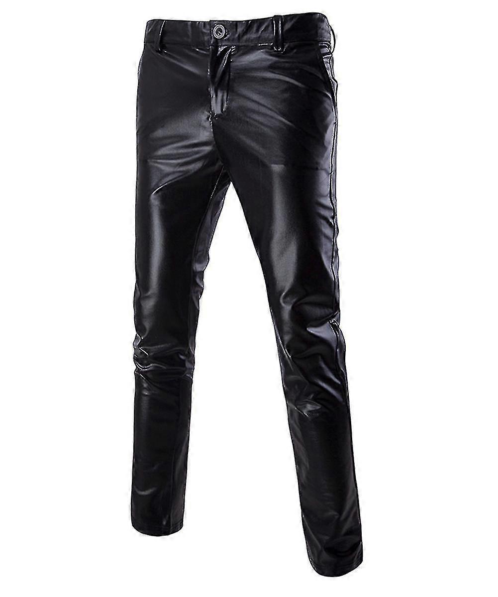 Pantalon en cuir décontracté Bright Bronzing Mid-Waist