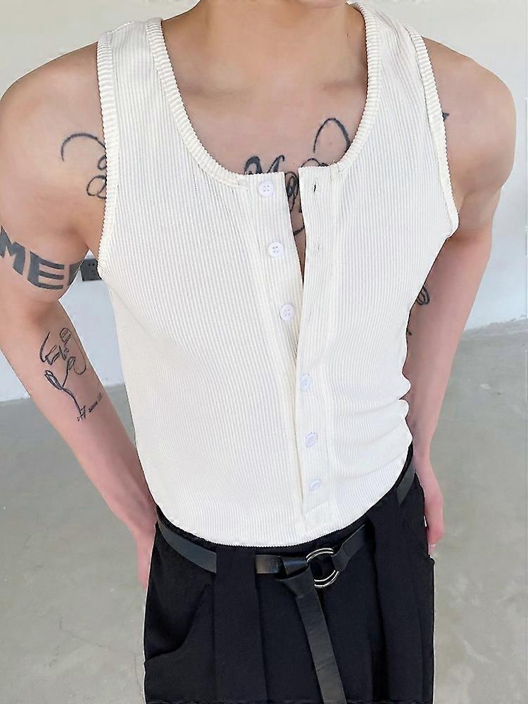 الصيف شخصية الرجال دبابات أعلى الاتجاه واحد الصدر بلا أكمام صدرية جولة طوق سترة بلون خالص