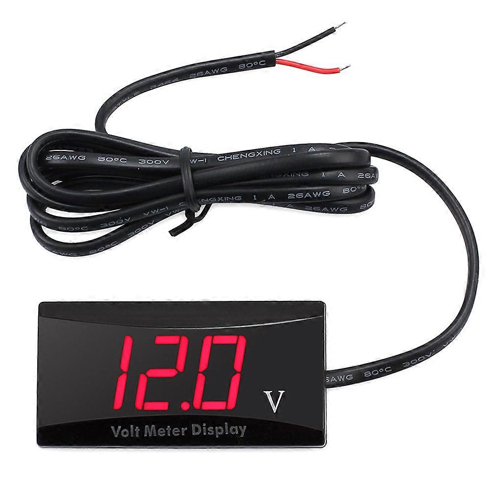 Blue LED Display Voltmeter DC 12V Portable Waterproof  Voltage Gauge Volt Meter for Car Motorcycle (Red)