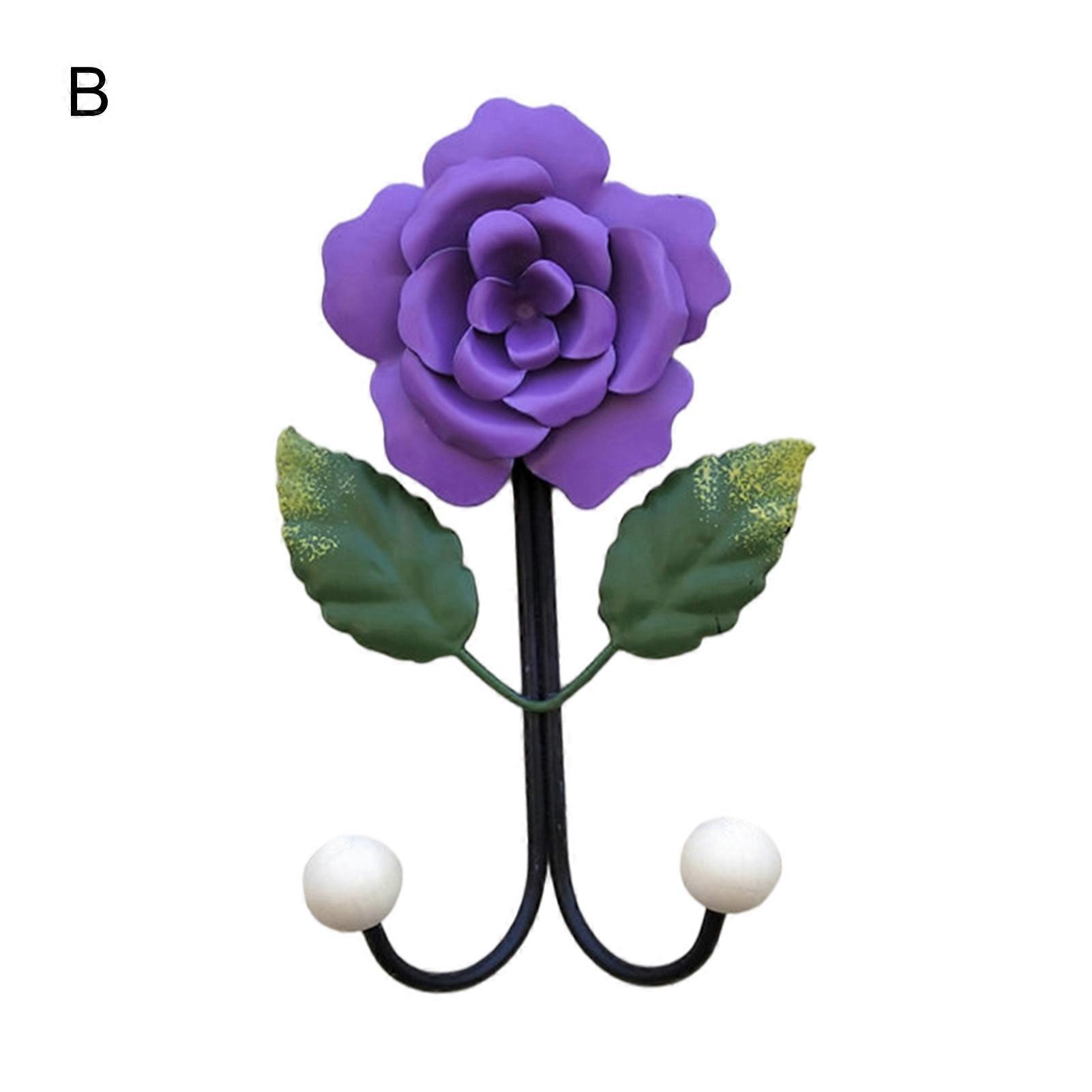 Clothes Hook Wall-mounted Space-saving Iron Strong Bearing Flower Design Key Hook for Bathroom