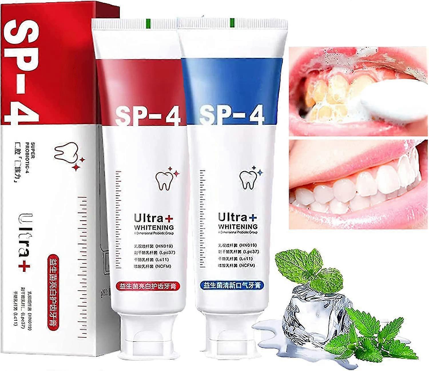 Sp-4 Probiotisk Tandkräm, Sp-4 Probiotisk Tandkräm Tandblekare Tandkräm, Sp-4 Ljusare Tandkräm Fresh Breath-2st-Röd blå