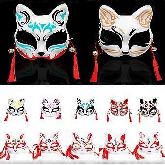 Anime Fox Mask Cosplay Costume Party Prop Hand-Painted Japanese Half Face Cat Mask Masquerade Festival Ball Kabuki Kitsune Masks | NL