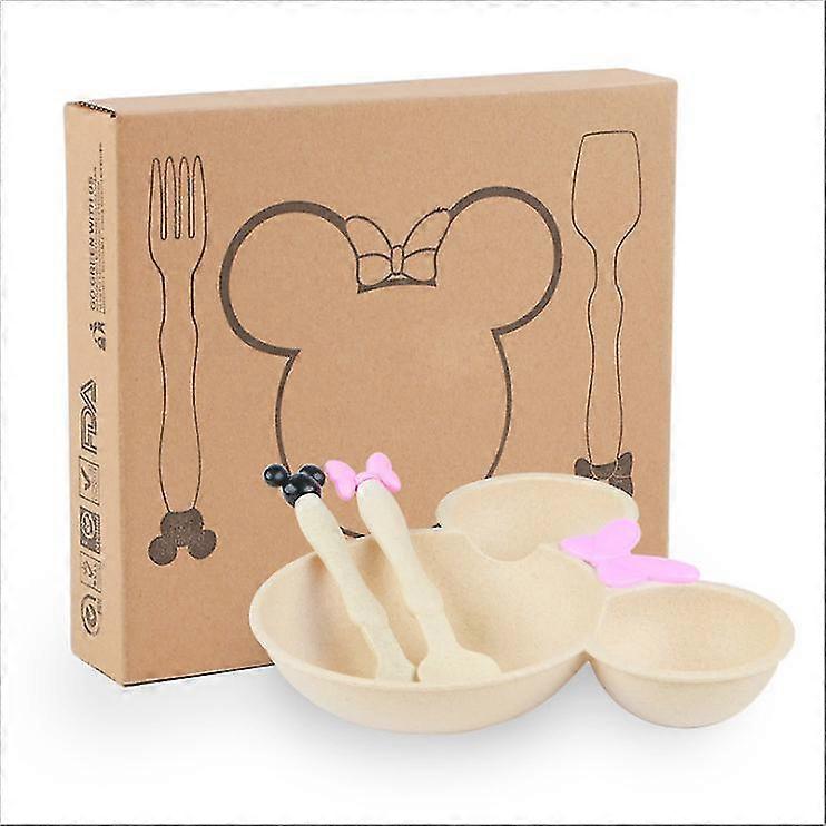 3pcs Wheat Straw Baby Cartoon Tableware Set