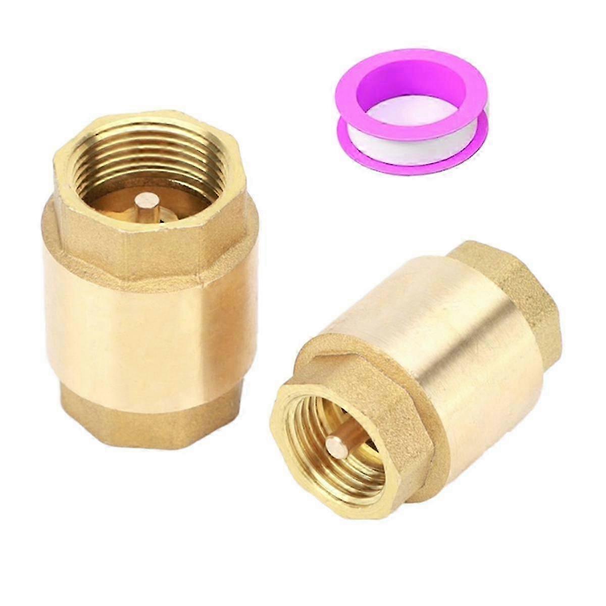2PCS 3/4 Inch NPT Female Thread Spring Check Valve, Solid Brass Non Return One Way Horizontal Check Valve for Well, Pump