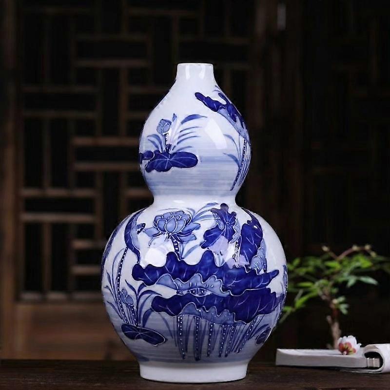 Pomegranate-Inspired Hand-Painted Blue & White Vase, Unique Home Accent