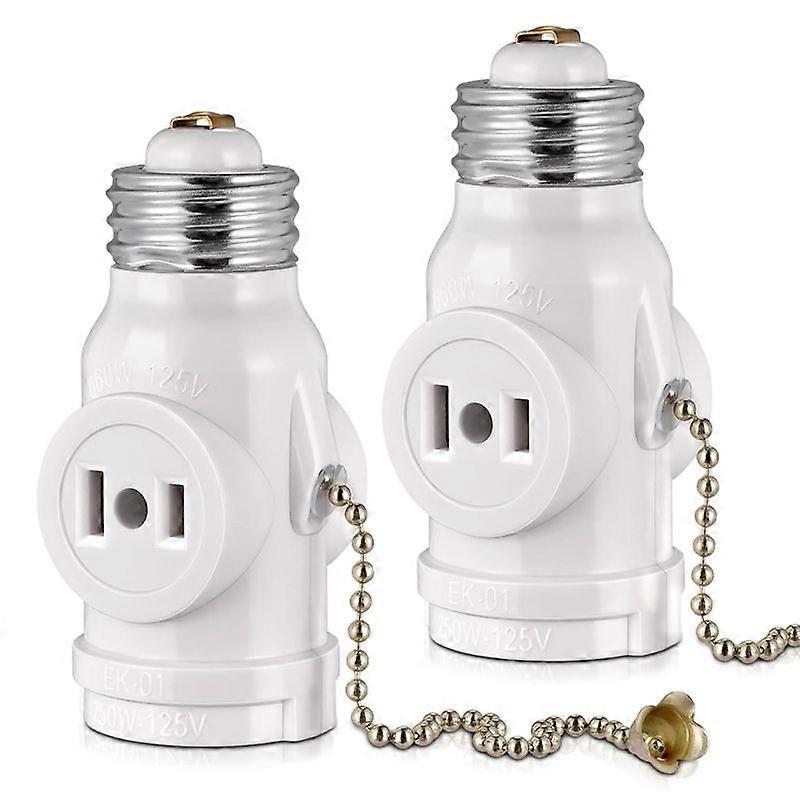 2 Outlet Light Socket Adapter,E26 Bulb Socket to Outlet Splitter,Convert Medium Screw Socket Into A Socket 2 Outlets 2pc