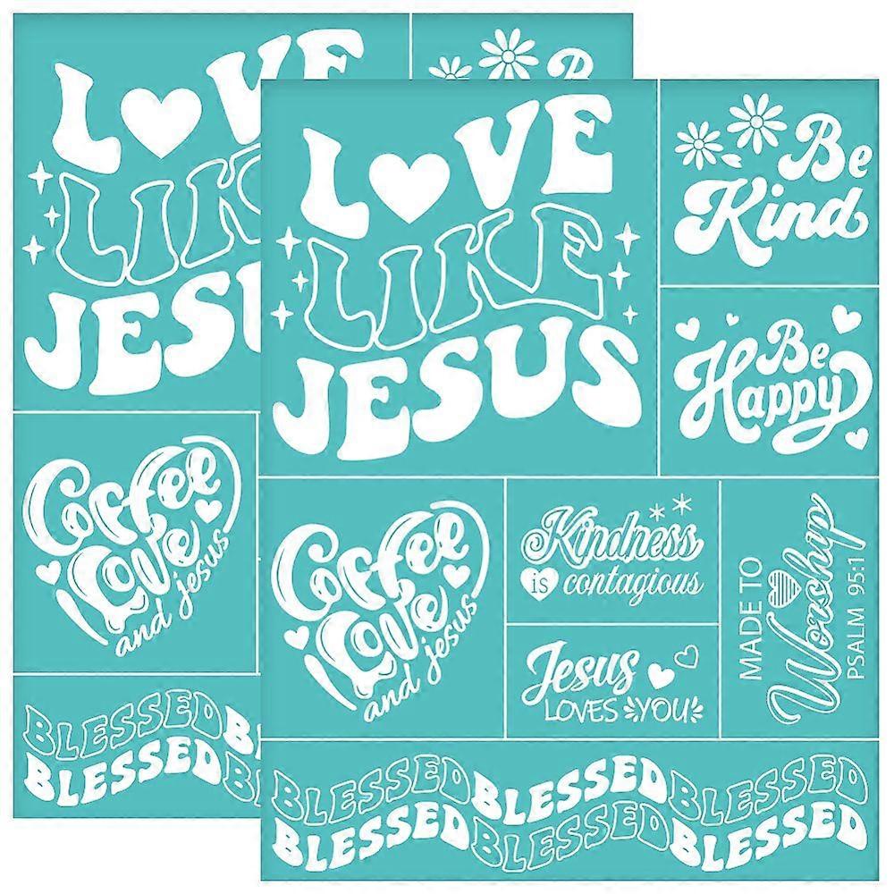 2Pcs 8.6x11 Inch Retro Blessings Self-Adhesive Silk Screen Printing Stencil Be Kind Jesus Loves You Mesh Stencils Word Theme Reusable Mesh Stencils Tr