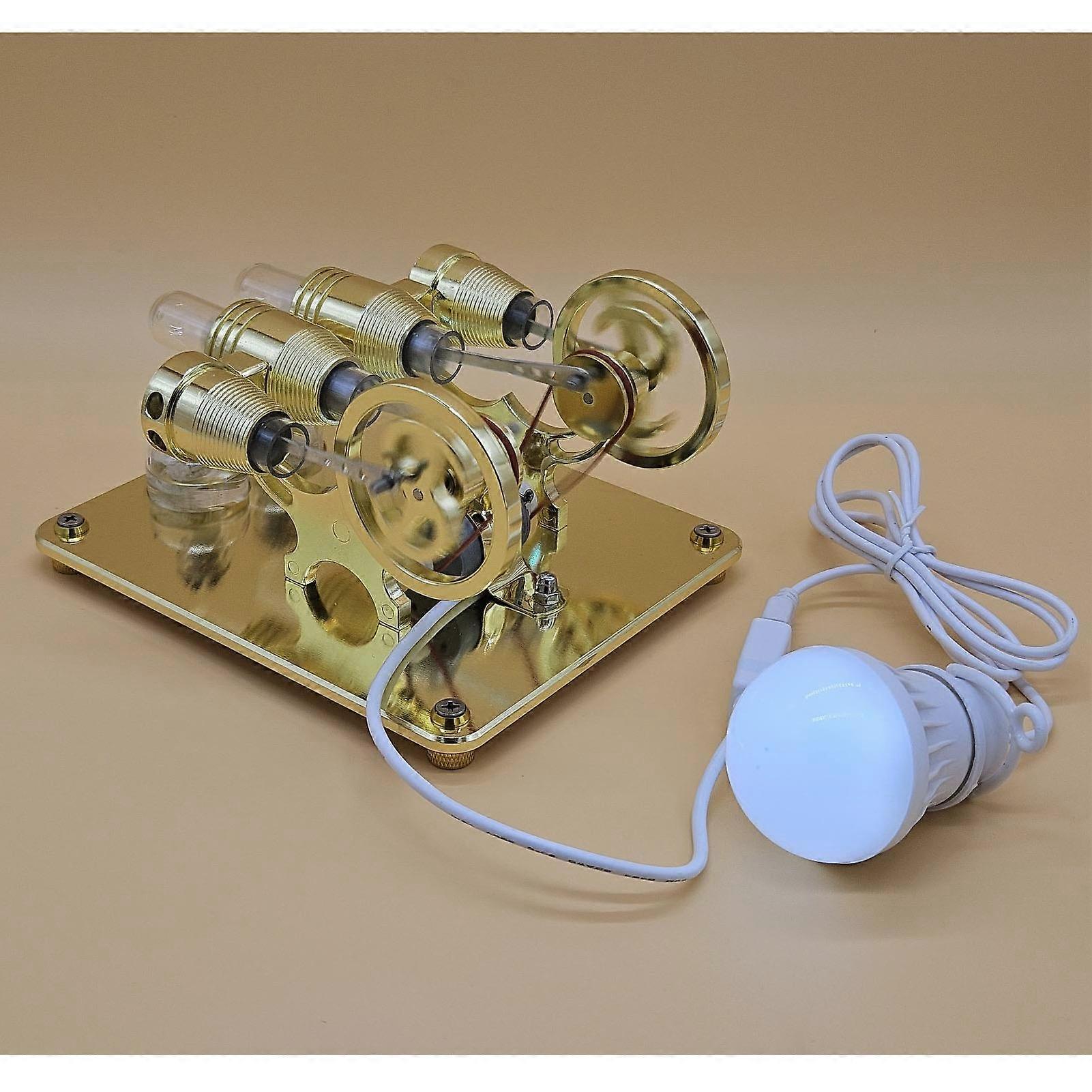 Inspiring Science Project: 4 Cylinder Stirling Engine with LED Light for Educational Fun
