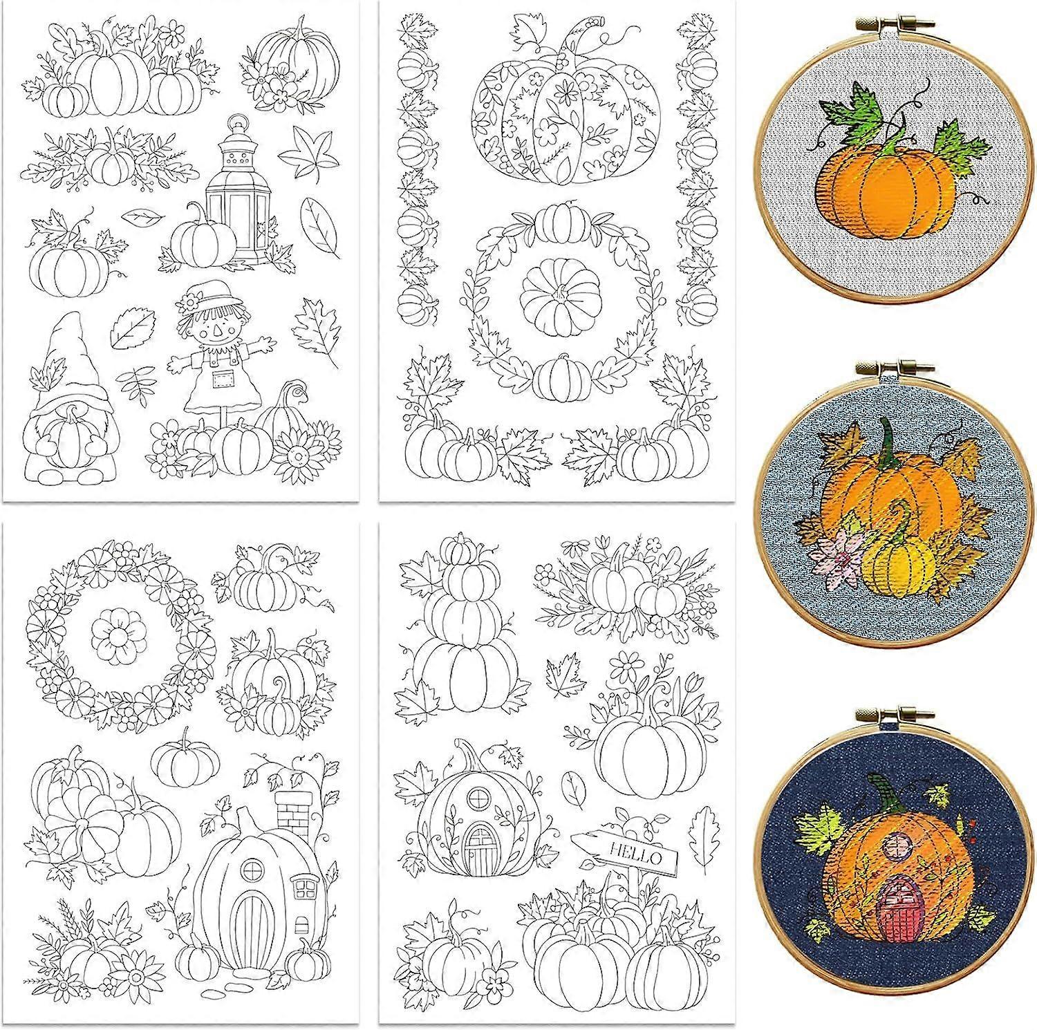 Peacoblue Water Soluble Embroidery Patterns for Beginners 4 Sheets with 37 Patterns Pumpkins and Maple Leaves Wash Away Embroidery Pattern Stabilizer