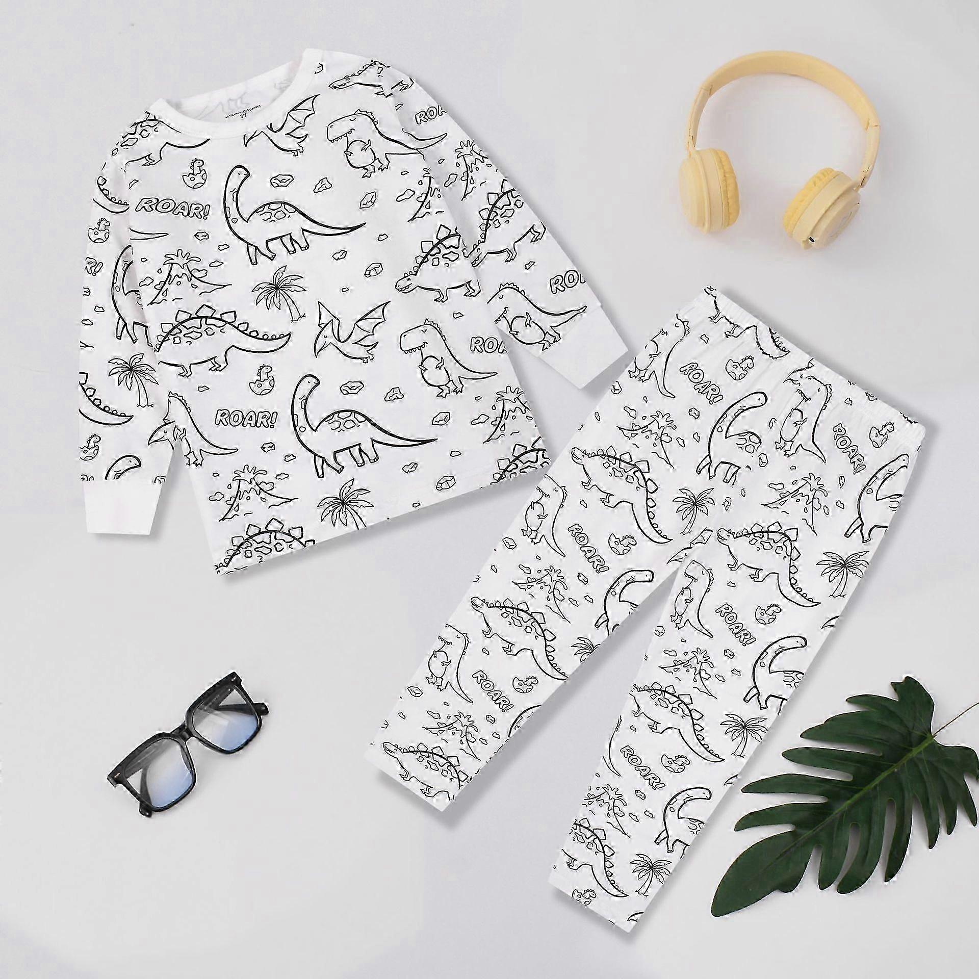 Barn DIY Graffiti Pyjamas Homewear Set, Färg Din Egen Nattkläder Pyjamas För Pojkar Flickor 6-7 år Dinosaurie