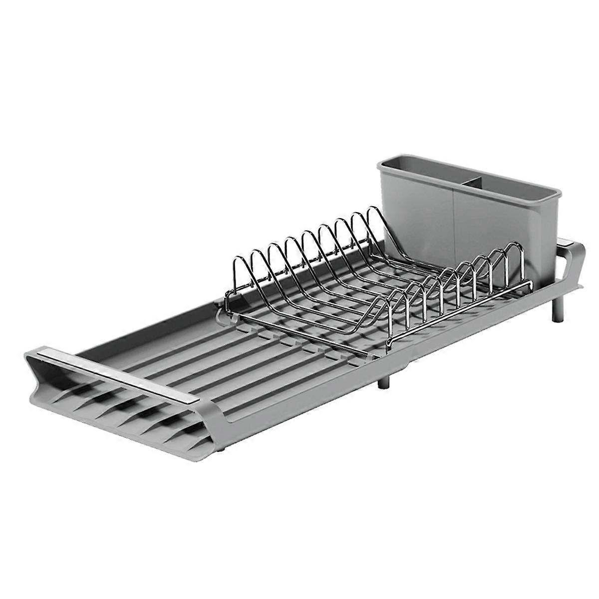 Extendable Dish Drying Rack with Draining Tray, Draining Storage Rack for Tableware Sink, Includes 2 Utensil Holders B
