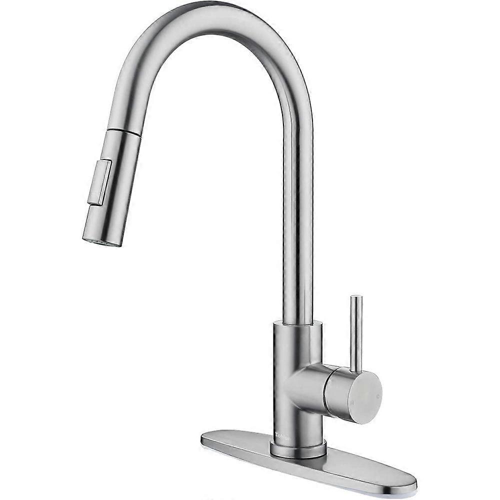 Brushed nickel kitchen faucet with pull down sprayer for various sinks