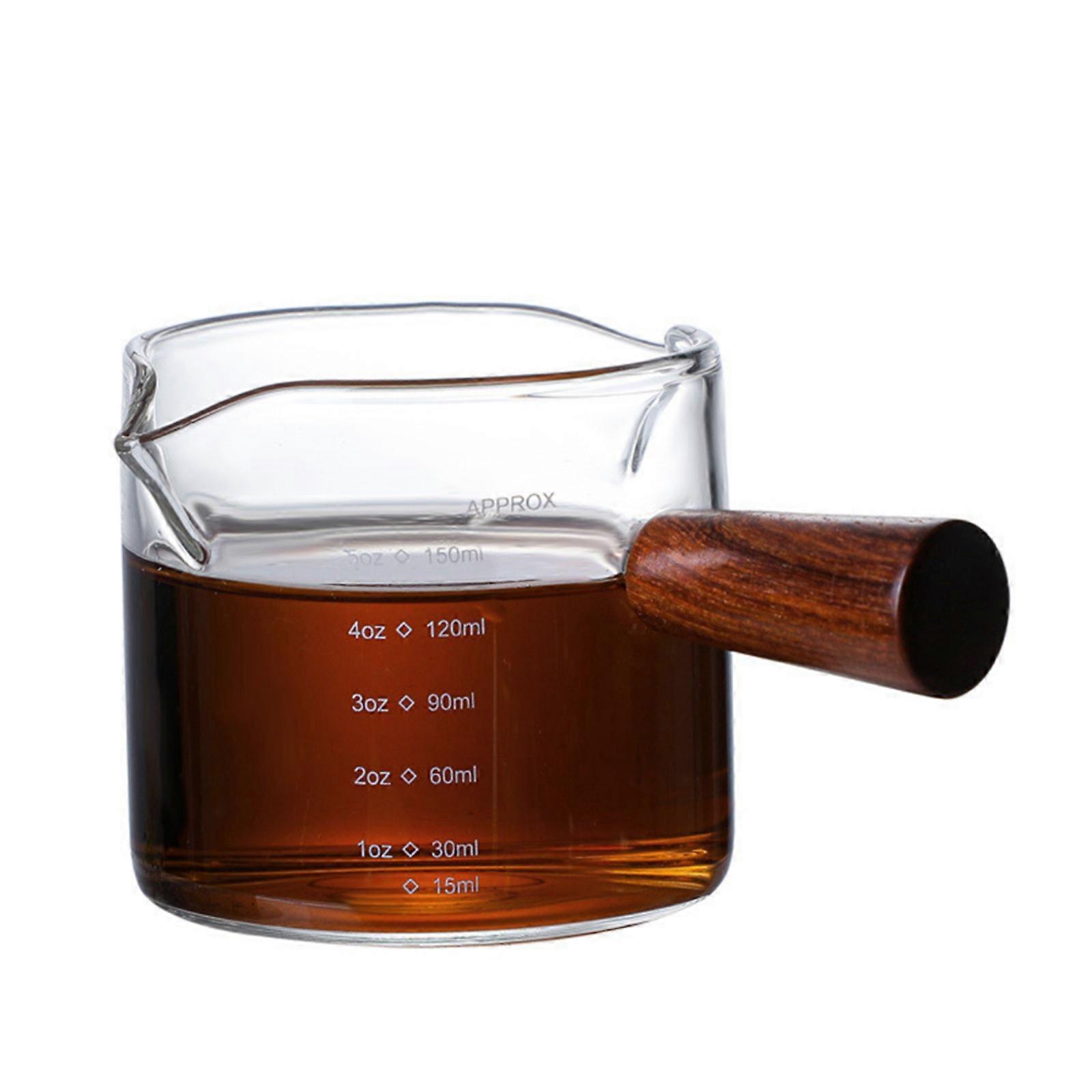 150ml Scalding Clear Glass Measuring Cup Double Pour Spout Coffee Milk Cups With Wooden Handle Insulation Measurement Tools