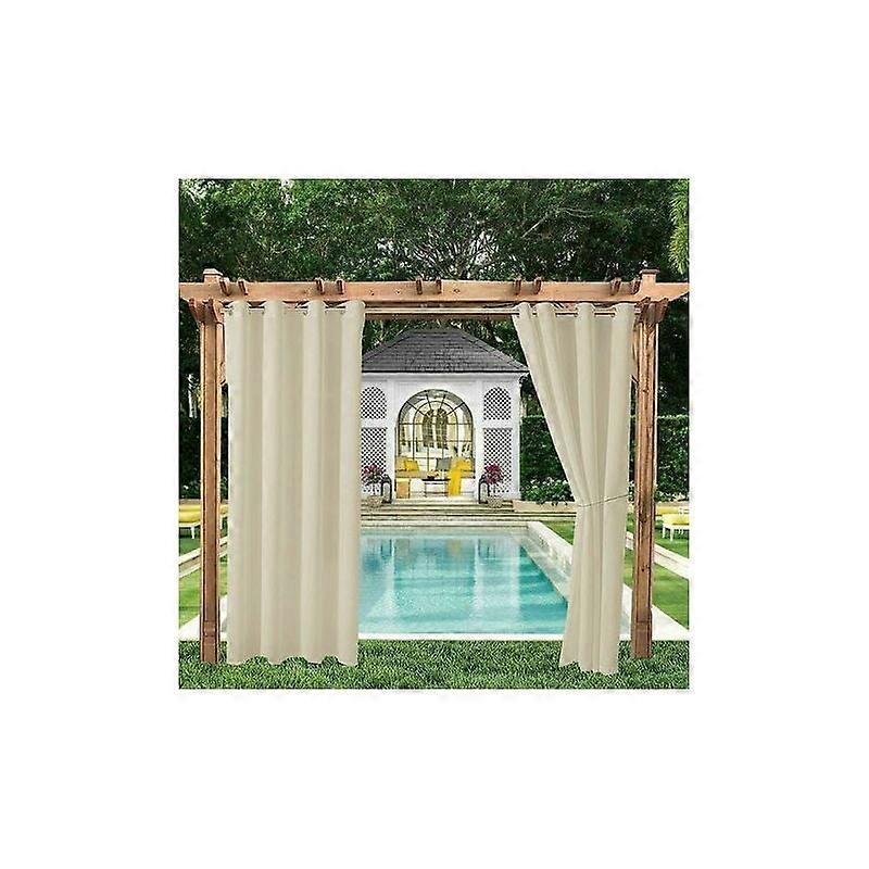 Fade Resistant Privacy Curtain For Patio, Waterproof Weatherproof Sun Filtering Rust Proof Grommets For Outdoor Spaces (Beige, 2 Panels)