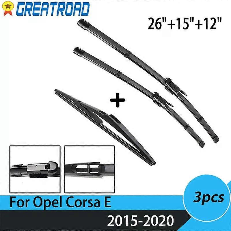 Wiper Front & Rear Wiper Blades Set For Opel Corsa E 2015 16 17 18 19 2020 Windshield Windscreen Front Rear Window 26"15"12"