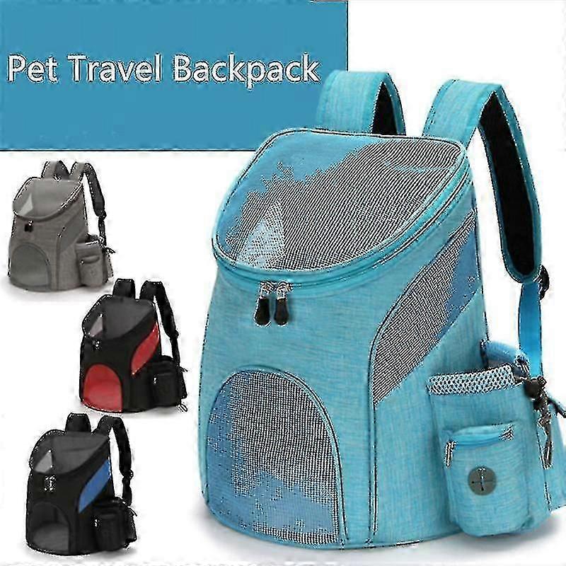 Foldable Outdoor Pet Travel Backpack - Double Front Carrier for Cats & Dogs in Black & Blue