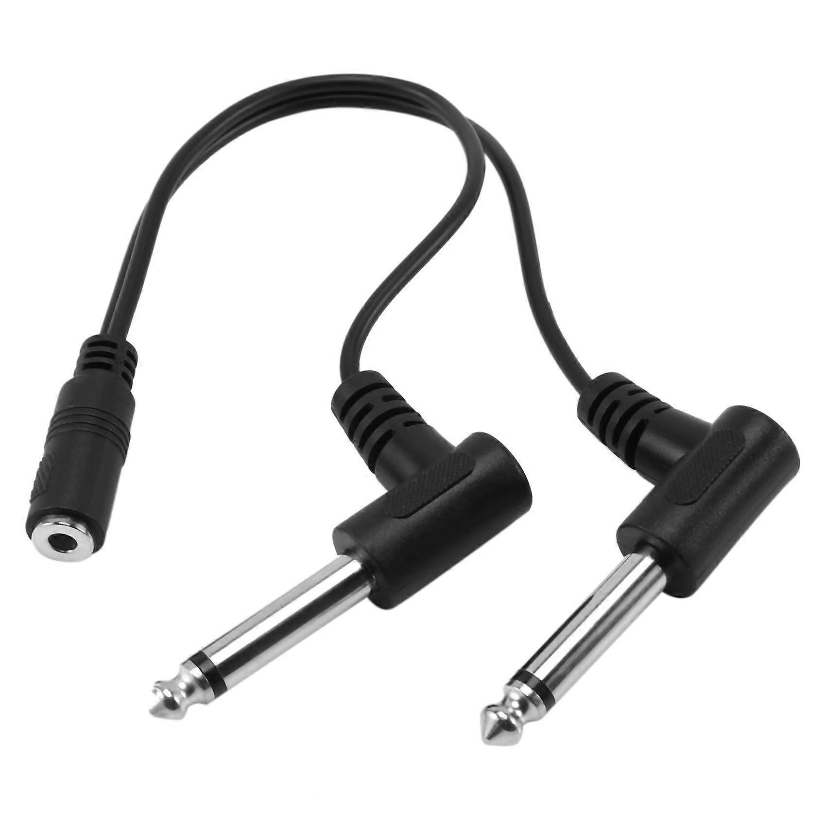 3.5mm Mini 1/8 inch TRS Stereo Female Jack to Dual 1/4 6.35mm Male Plug Mono Right Angle Audio Adapt