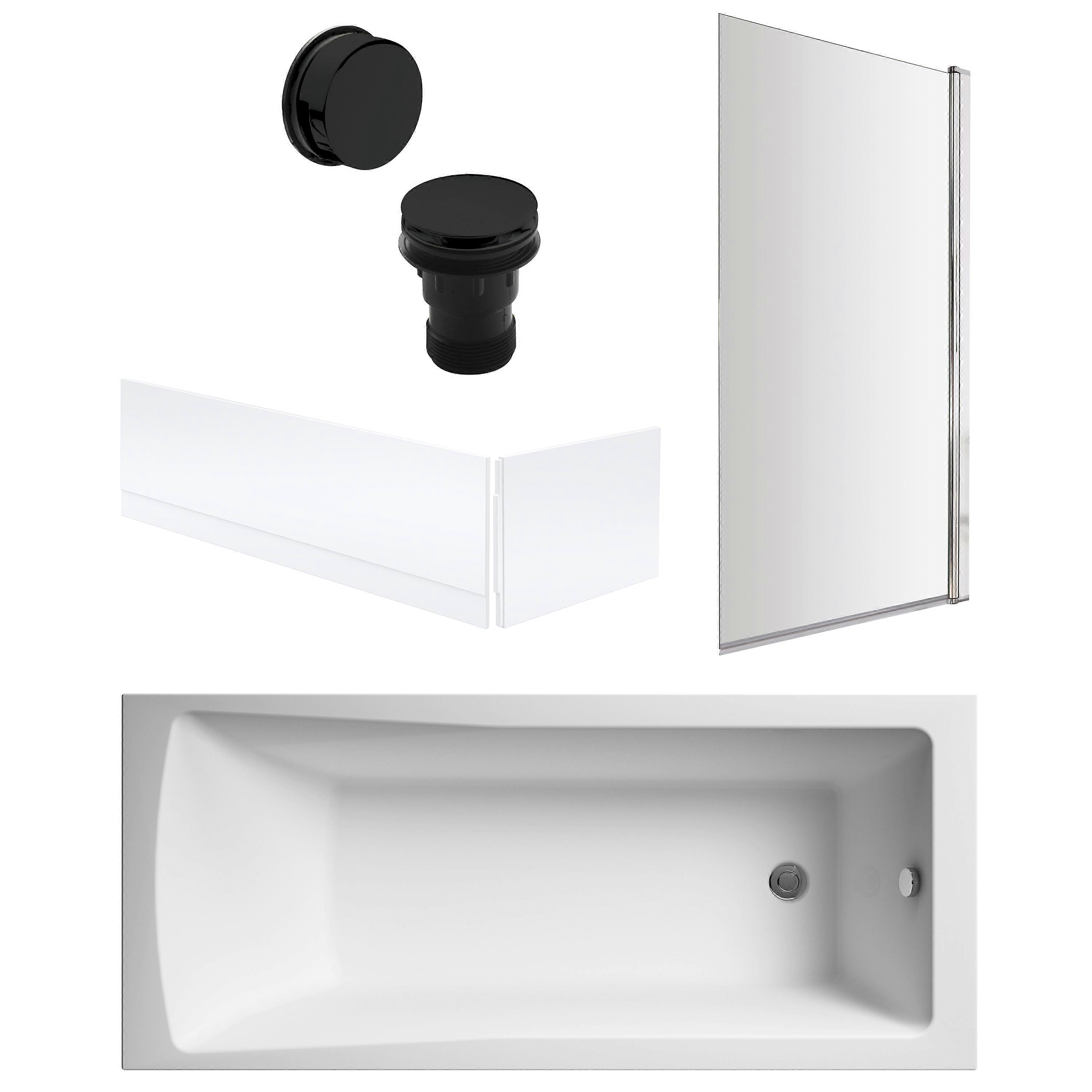 Square Single Ended 1700x700 with Panels & Chrome Screen & Black Waste