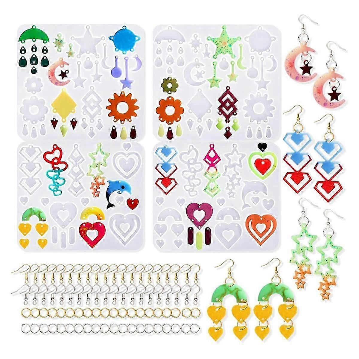 Earring Resin Molds with Hole, 4 PCS Layer Resin Earrings Molds with 40 Earring Hooks, for Epoxy Re