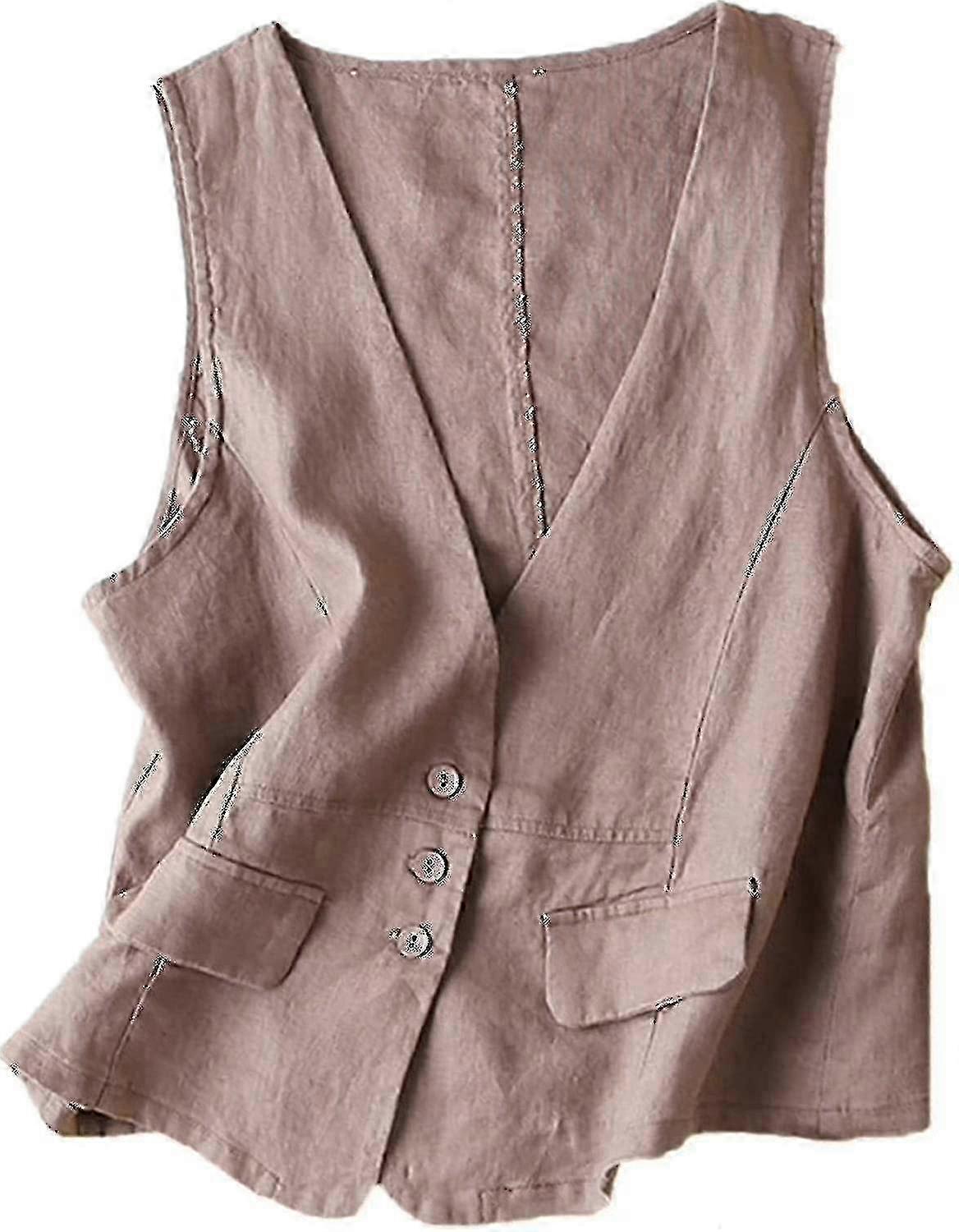 Womens Cotton Linen V Neck Sleeveless Vest Jacket Casual Loose Fit Lightweight Summer Top in Multiple Sizes