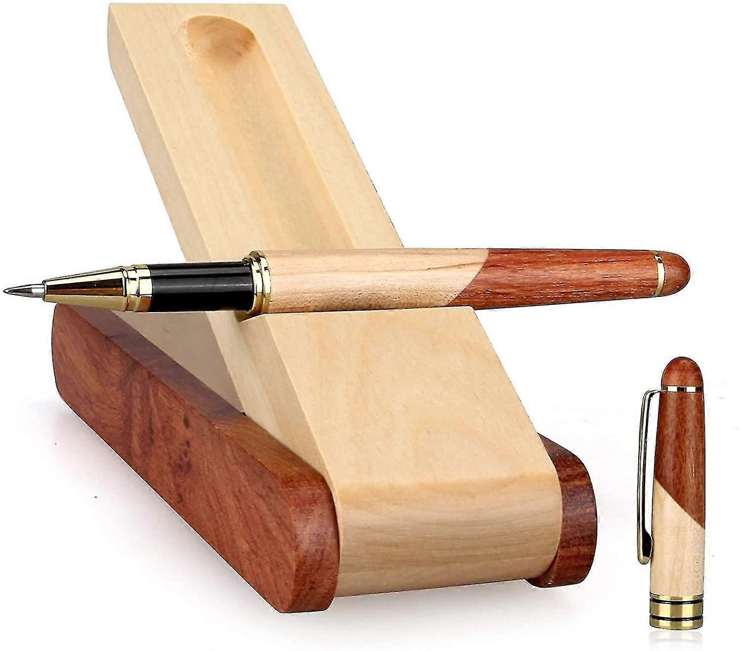 خشبية هلام القلم هدية مجموعة مع اليدوية الرولربول حامل القلم مربع وإعادة تعبئة، الأعمال حبر جاف القلم مع يتوهم القلم عرض القضية