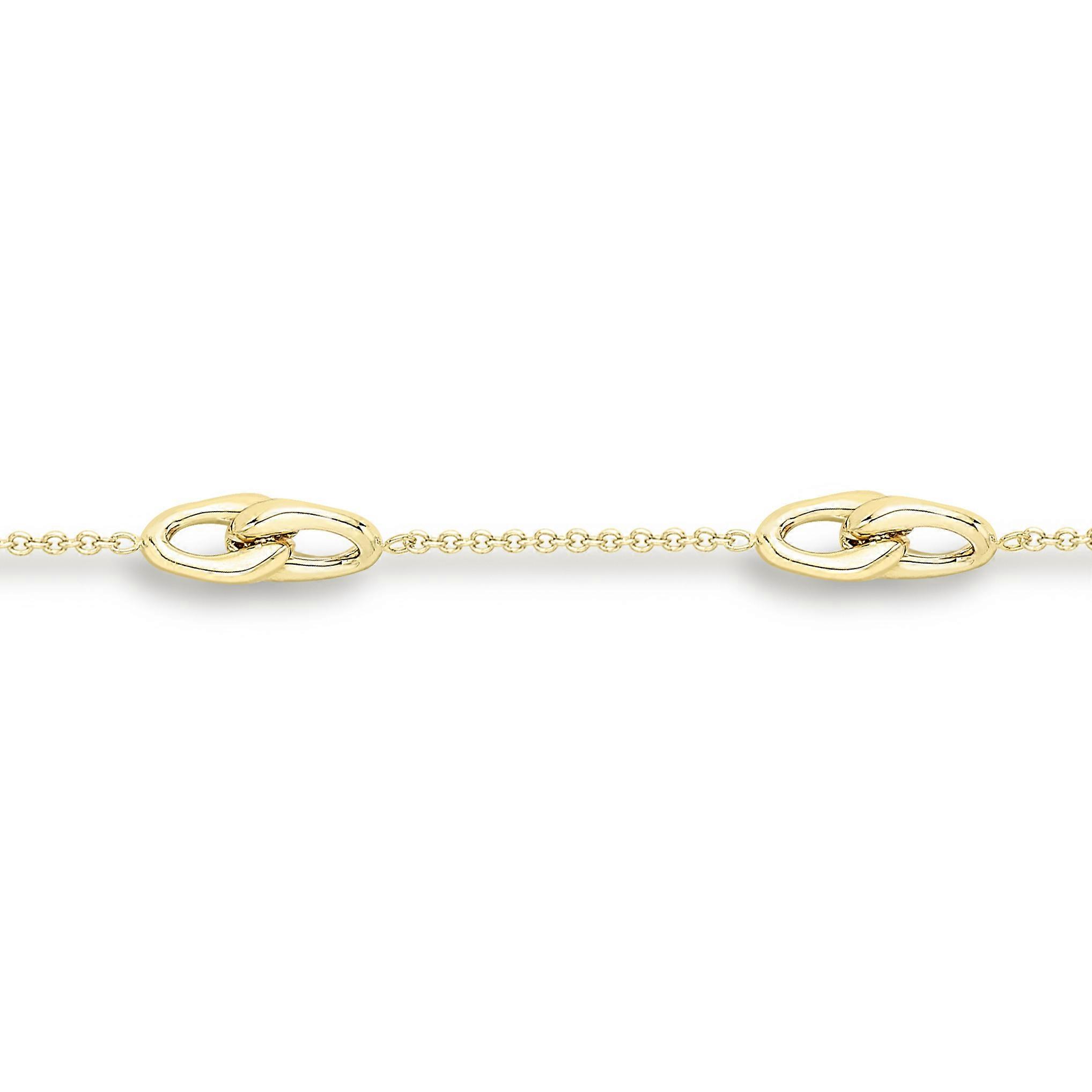 Jewelco London 女士 9K 黄金互锁握爪图案站式手链 0.4 毫米 7.5 英寸/19 厘米