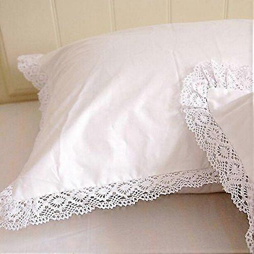 Pair of Shabby and Elegant White Lace Cotton Pillowcase Size 1104