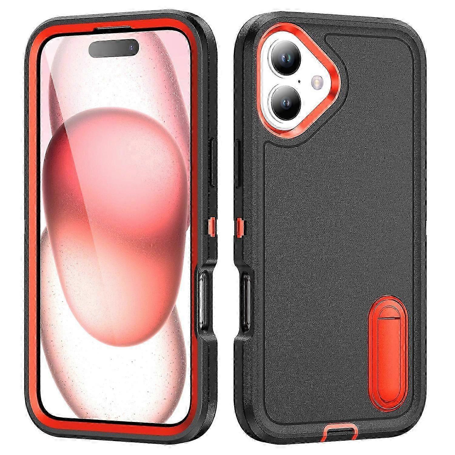 For iPhone 16 Case PC+Silicone+EVA Kickstand Drop-proof Phone Cover