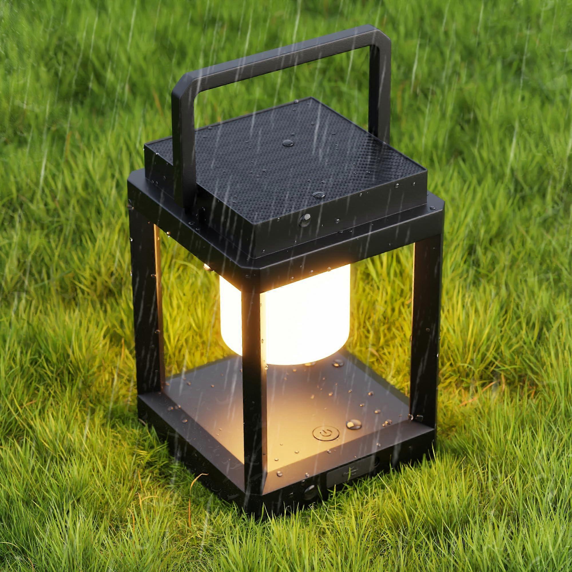 Solar Lantern Outdoor Table Lamp, 3-Level Brightness LED Nightstand Lantern,