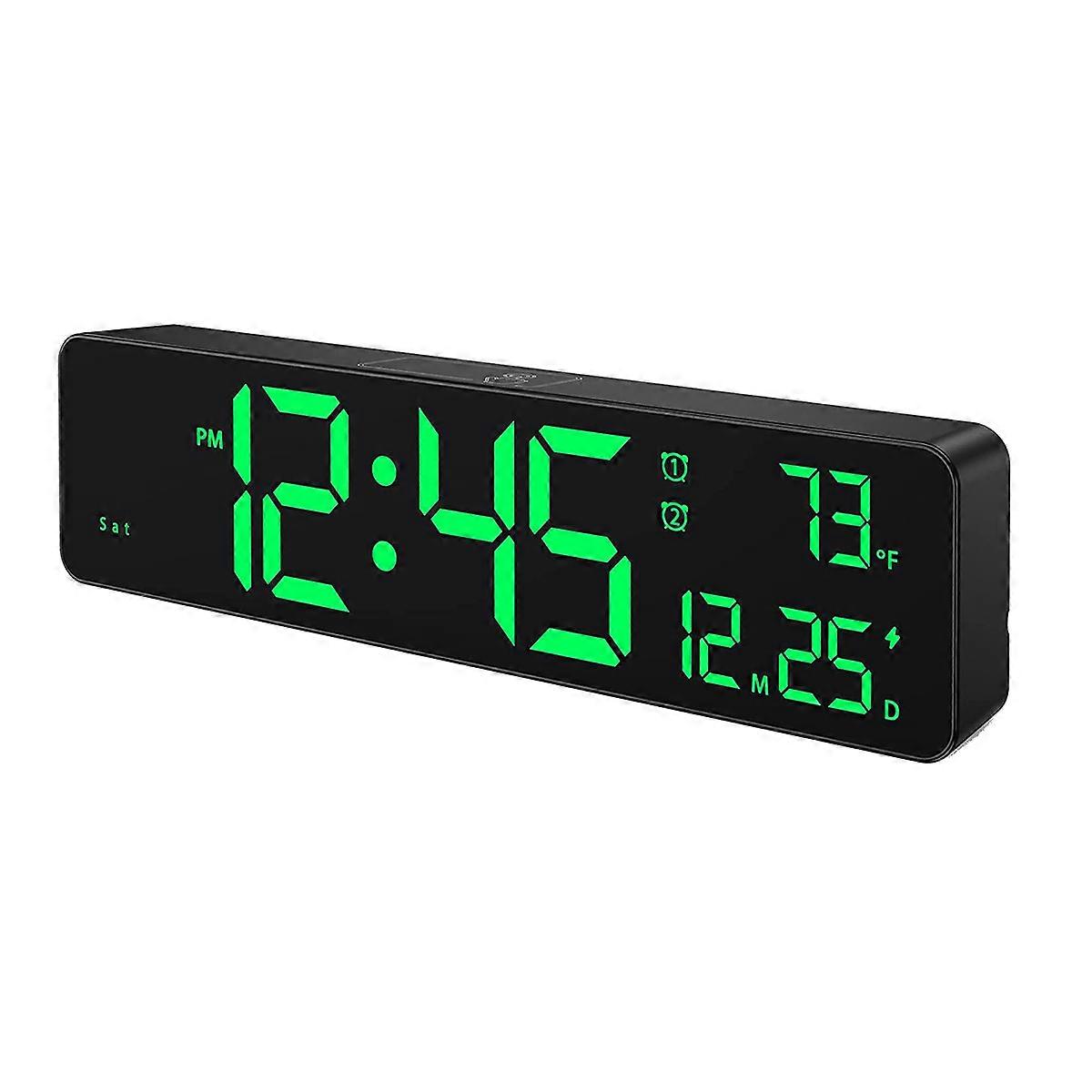 Digital Wall Clock,LED Large Digits Display,Dual Alarm Clock,Green